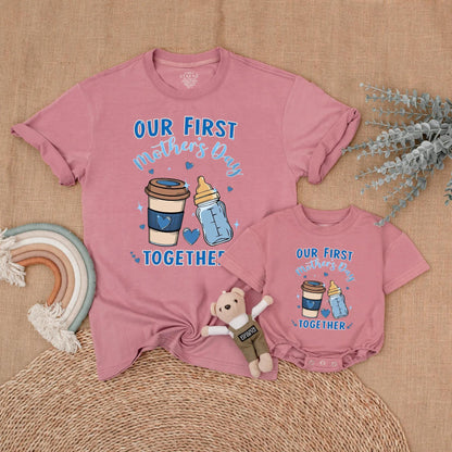 Our First Mother's Day Together Matching Mommy and Son Outfit Shirts for New Mom and Baby Boy Comfortable Cotton Keepsake Gift