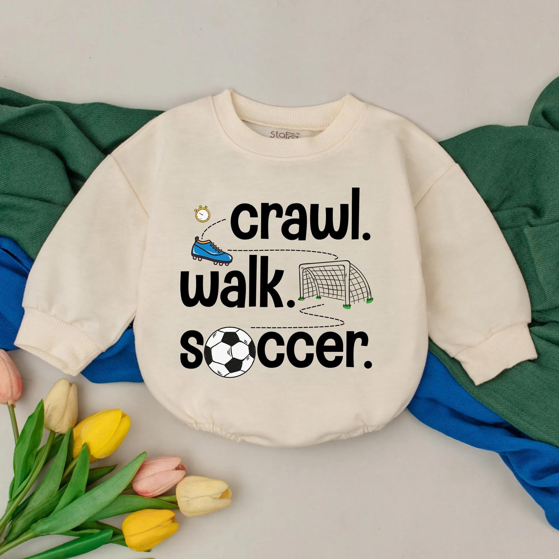 Retro Soccer Bubble Romper Baby Boy Game Day Outfit Personalized Custom Name 1st Birthday Gift Crawl Walk Soccer Season Clothes