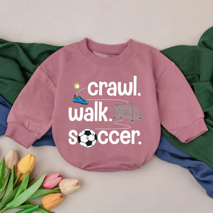 Retro Soccer Bubble Romper Baby Boy Game Day Outfit Personalized Custom Name 1st Birthday Gift Crawl Walk Soccer Season Clothes