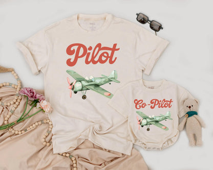 Matching Pilot Dad & Son Tees Cute Airplane Family Shirts Father's Day Birthday Gift Outfit