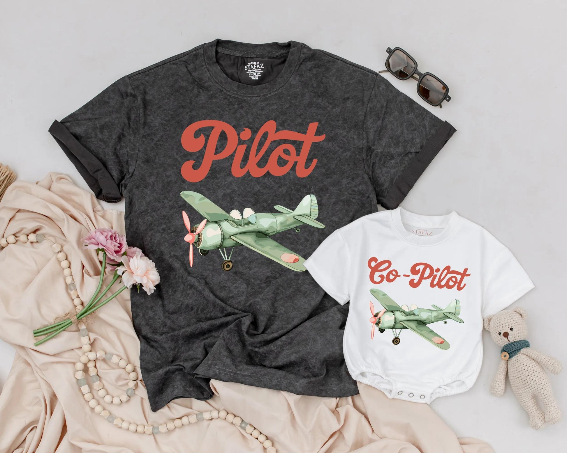 Matching Pilot Dad & Son Tees Cute Airplane Family Shirts Father's Day Birthday Gift Outfit