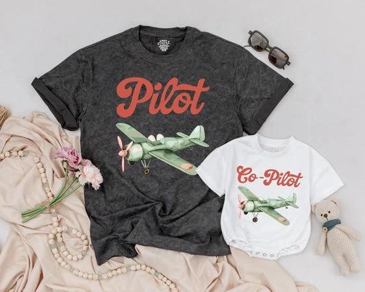 Matching Pilot Dad & Son Tees Cute Airplane Family Shirts Father's Day Birthday Gift Outfit