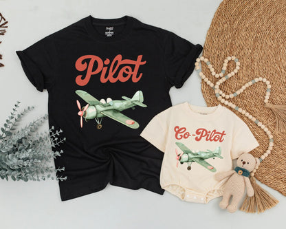 Matching Pilot Dad & Son Tees Cute Airplane Family Shirts Father's Day Birthday Gift Outfit