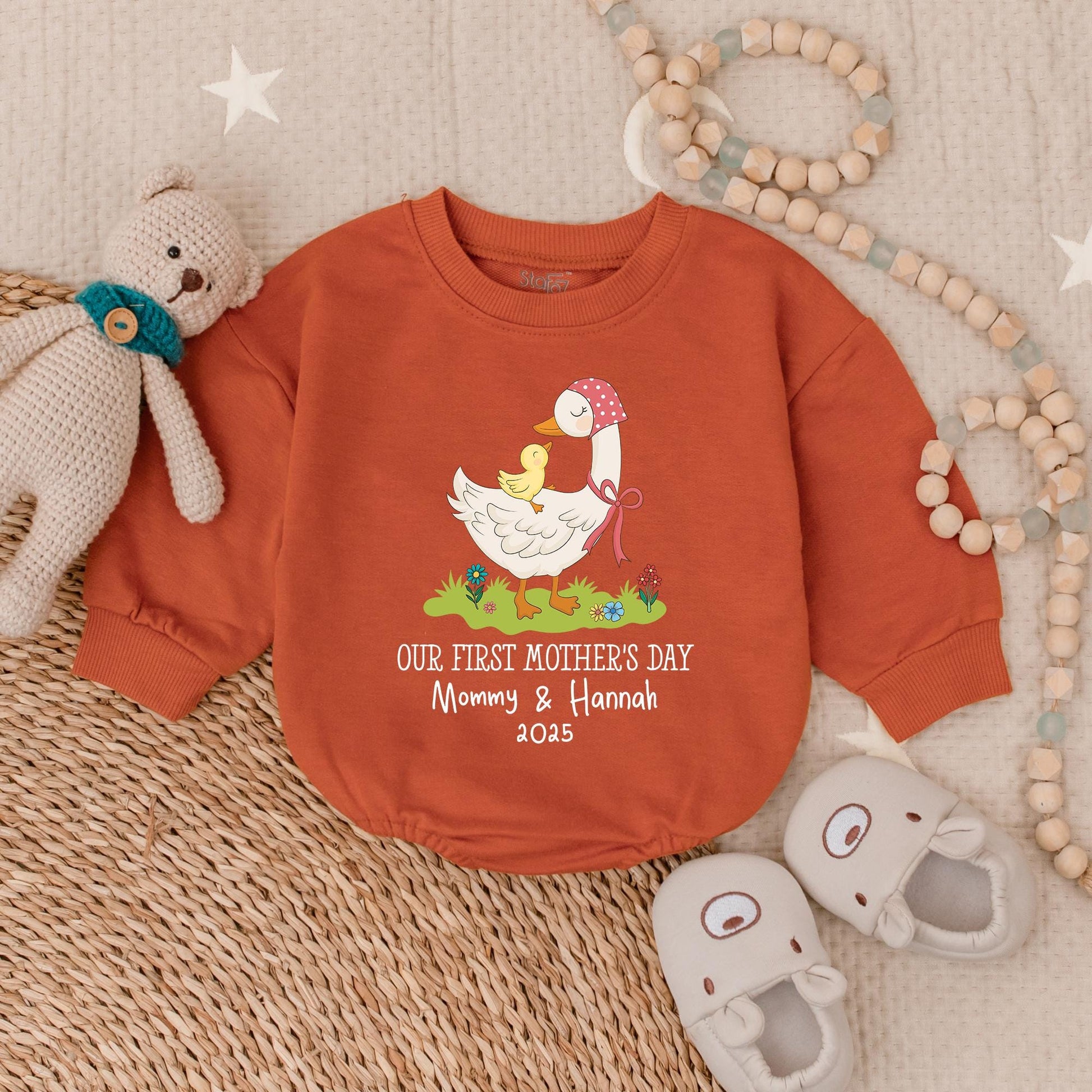 Personalized Our First Mother's Day Mama and Mini Goose Bubble Romper Bodysuit Best New Mom Gift Infant Baby Shower Present