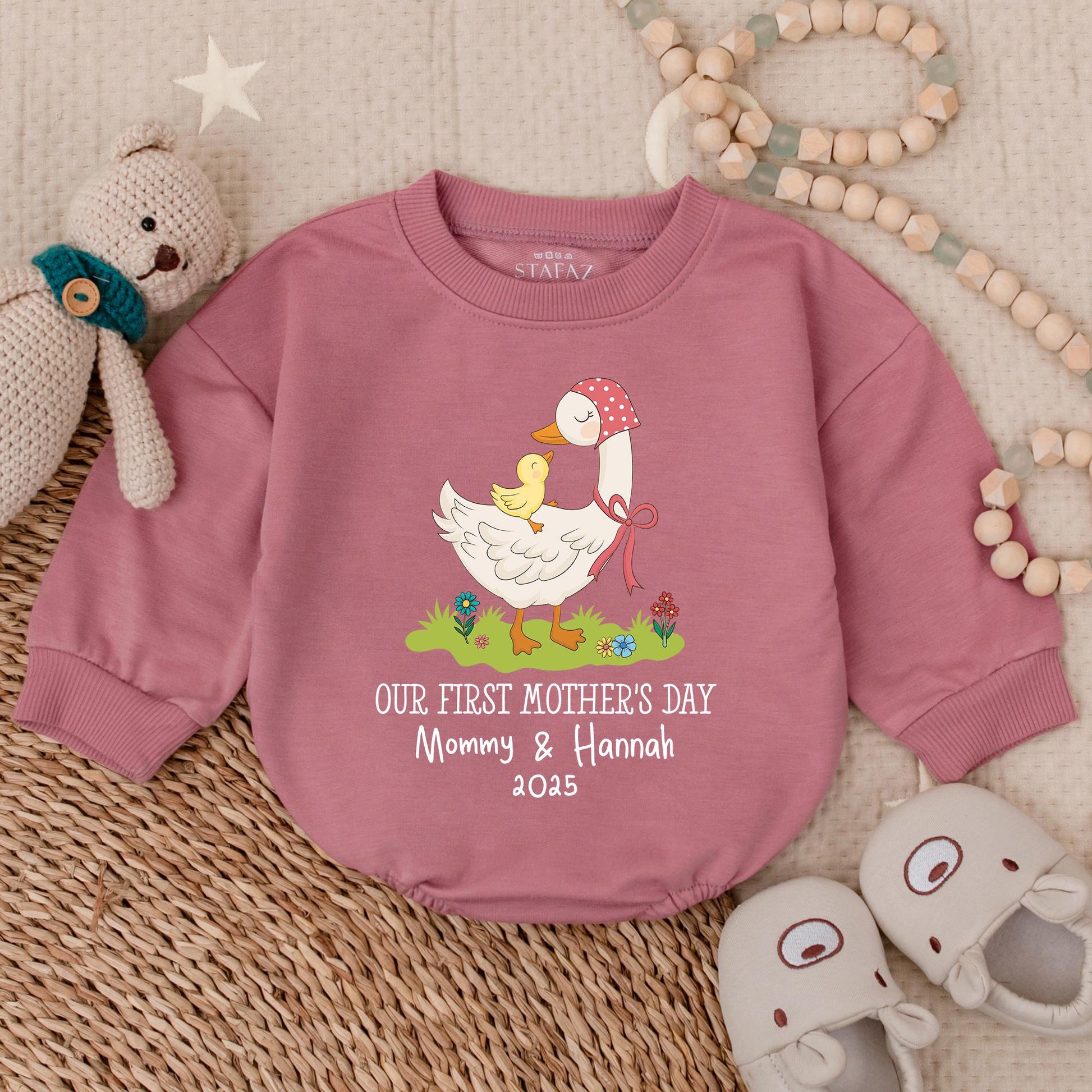 Personalized Our First Mother's Day Mama and Mini Goose Bubble Romper Bodysuit Best New Mom Gift Infant Baby Shower Present