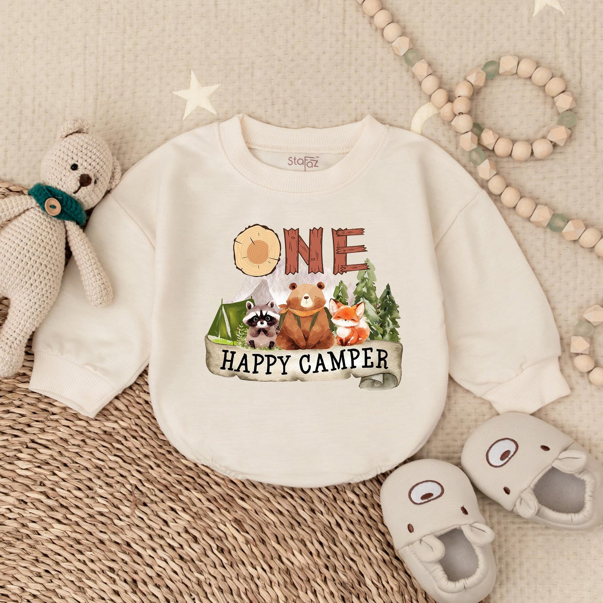 One Happy Camper Bubble Romper Adventure Birthday Bodysuit for Boys First Birthday Outfit Camping Theme Celebration