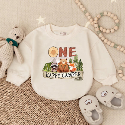 One Happy Camper Bubble Romper Adventure Birthday Bodysuit for Boys First Birthday Outfit Camping Theme Celebration