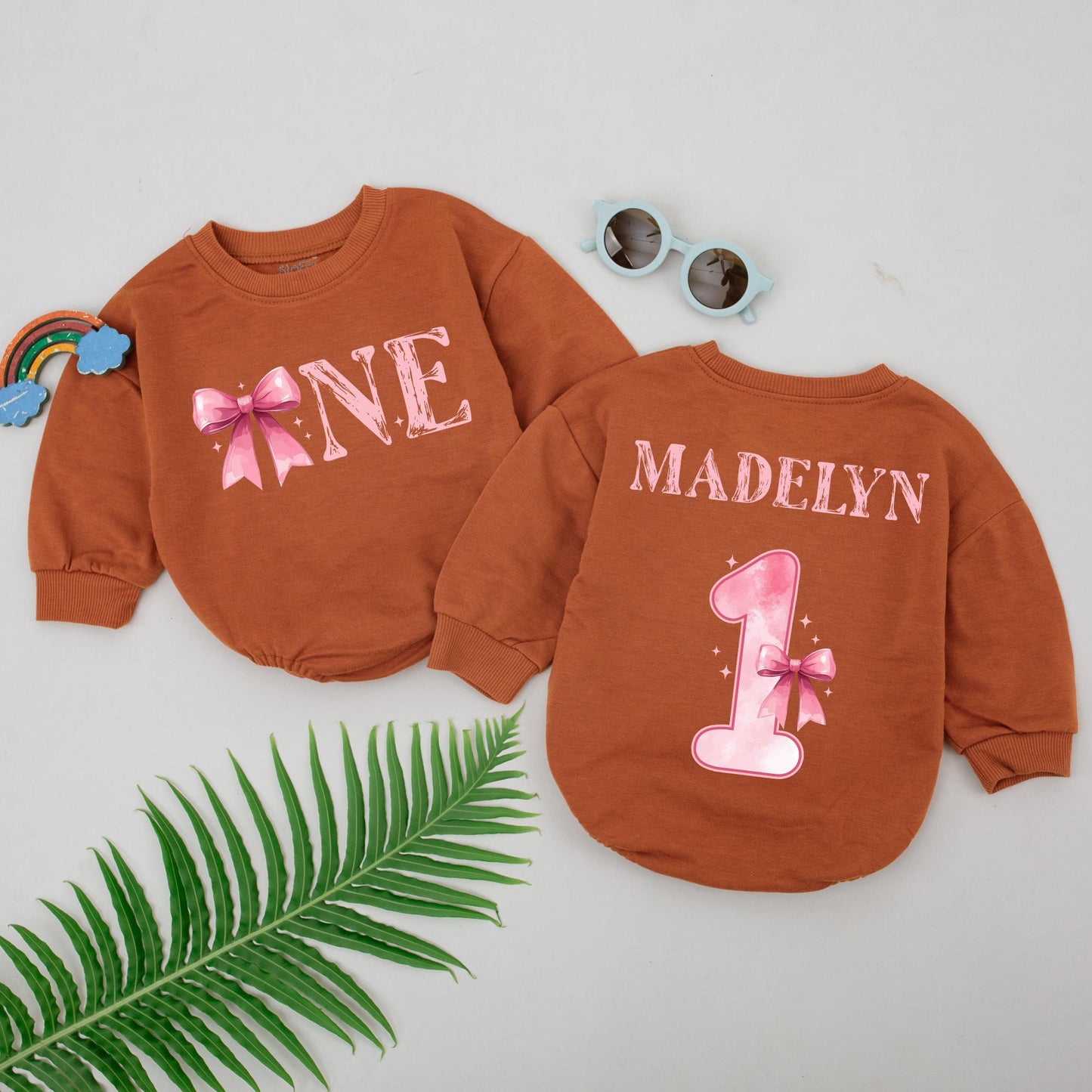 Personalized Pink Bow Birthday Romper for Girls 1st Birthday Outfit Custom Name One Year Old Party Celebration Gift