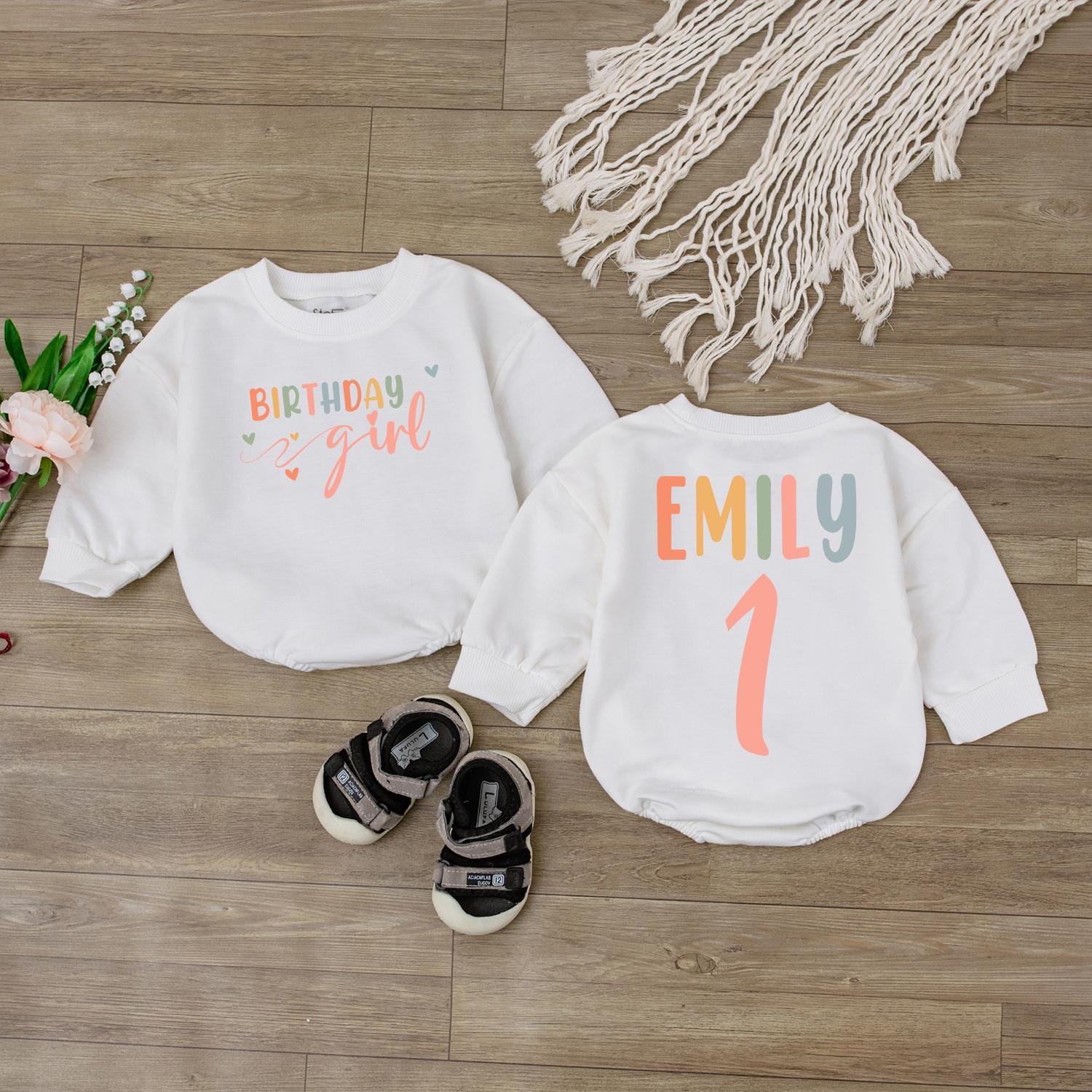 Personalized Birthday Girl Romper: Custom Name & Cozy Baby Outfit for Toddler's Celebration - Cute Jumpsuit Gift