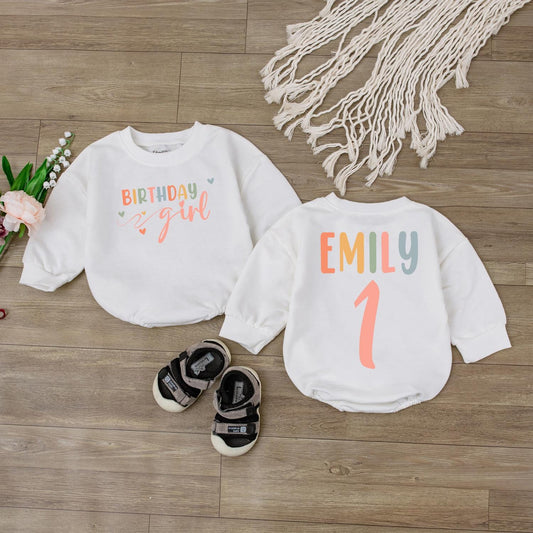 Personalized Birthday Girl Romper: Custom Name & Cozy Baby Outfit for Toddler's Celebration - Cute Jumpsuit Gift