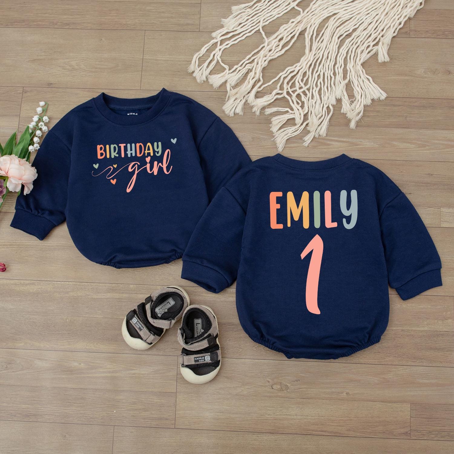 Personalized Birthday Girl Romper: Custom Name & Cozy Baby Outfit for Toddler's Celebration - Cute Jumpsuit Gift