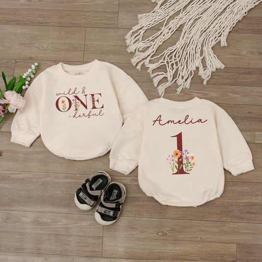 Wild ONEderful Baby Romper - Personalized Toddler Floral First Birthday Outfit - Custom Name Bodysuit - Soft Infant Clothes - Boho Baby Gift