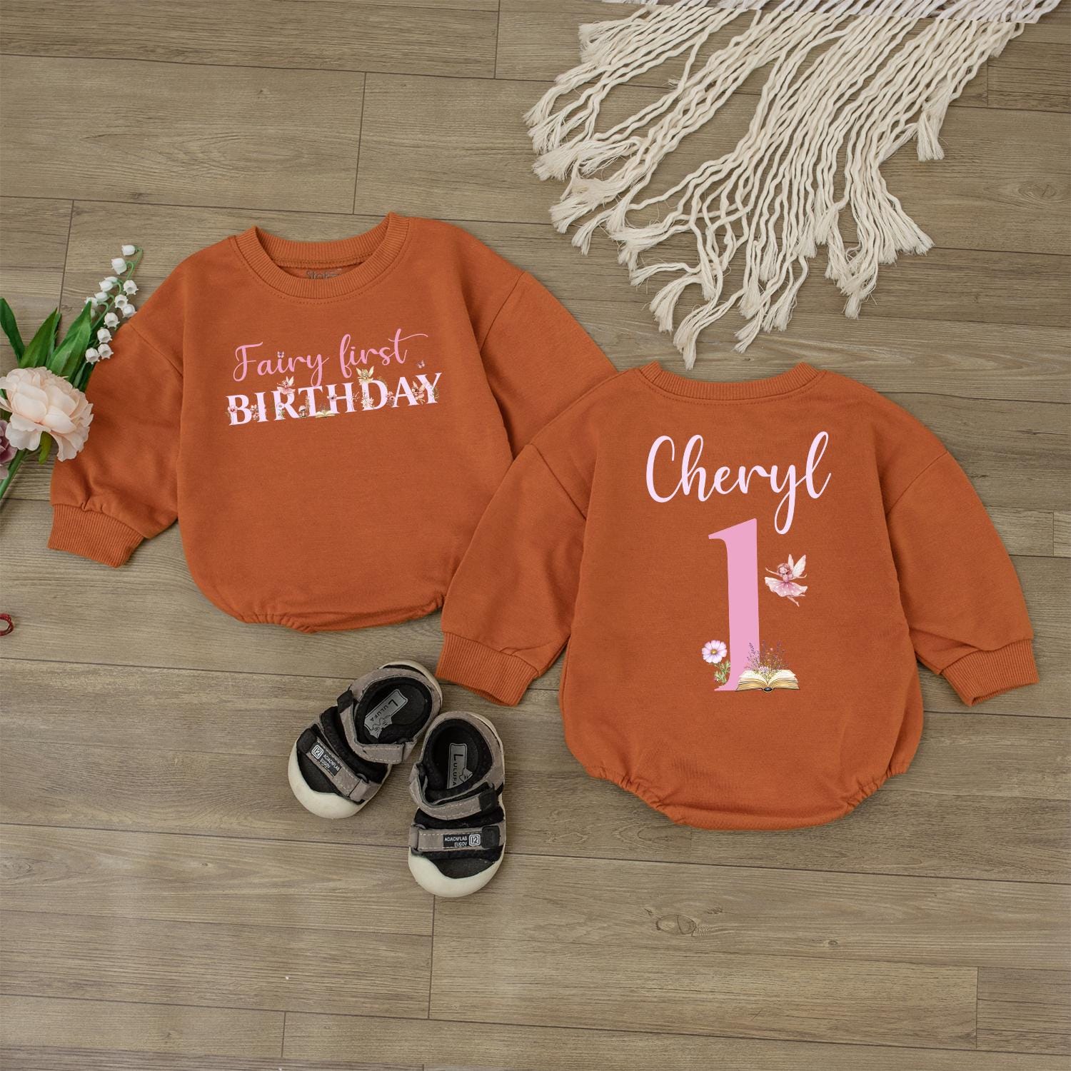 Personalized Fairy First Birthday Baby Romper Outfit Magical Name Bodysuit Cute Infant Girl Clothes Charming Dreamy Celebration Gift