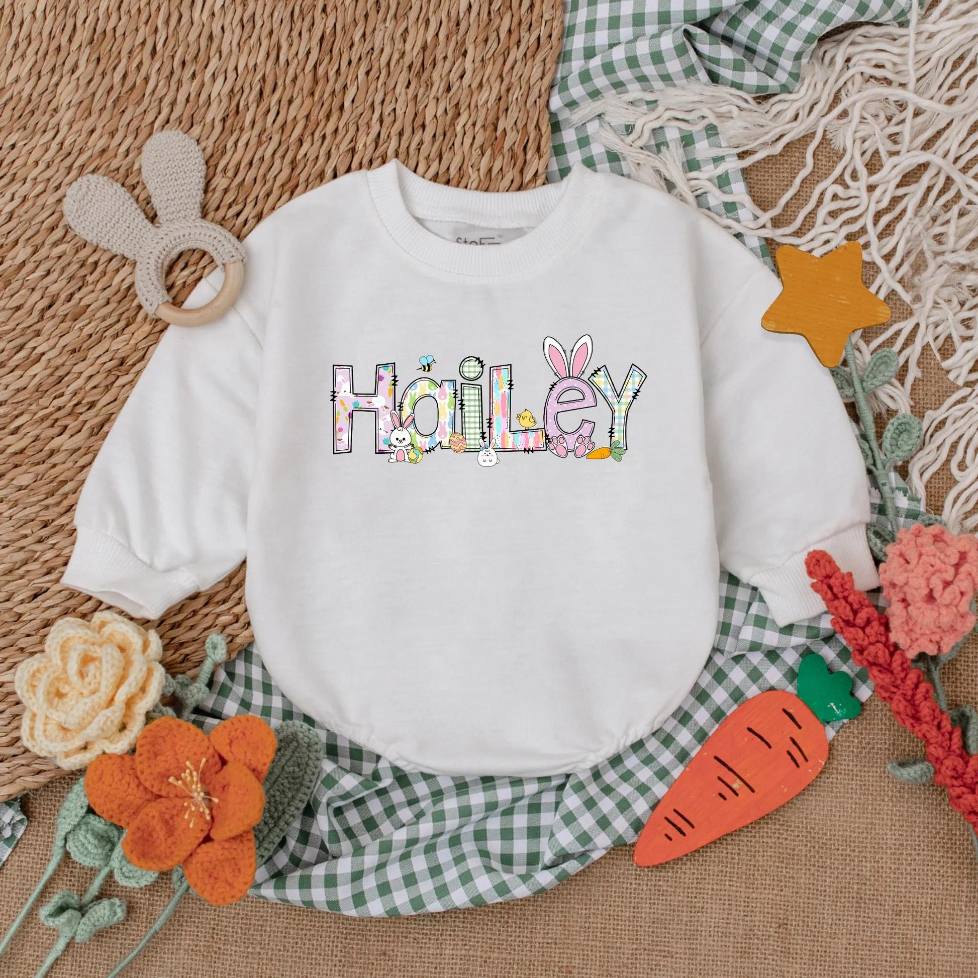 Personalized First Easter Baby Girl Bubble Romper Outfit Adorable Bunny Design Soft Bodysuit Infant Easter Day Clothes Gift Idea