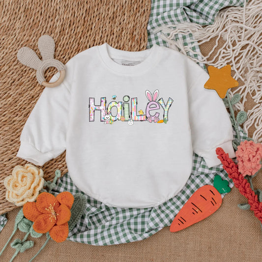 Personalized First Easter Baby Girl Bubble Romper Outfit Adorable Bunny Design Soft Bodysuit Infant Easter Day Clothes Gift Idea