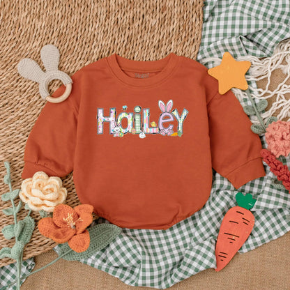 Personalized First Easter Baby Girl Bubble Romper Outfit Adorable Bunny Design Soft Bodysuit Infant Easter Day Clothes Gift Idea