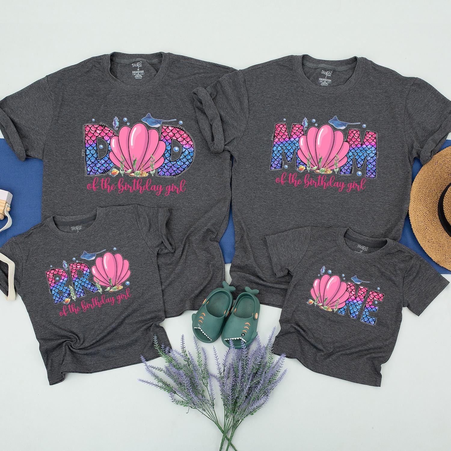 Personalized Oneder the Sea First Birthday Girl Family Matching Shirts Mommy Daddy Baby Ocean Animals Mermaid Party Outfit