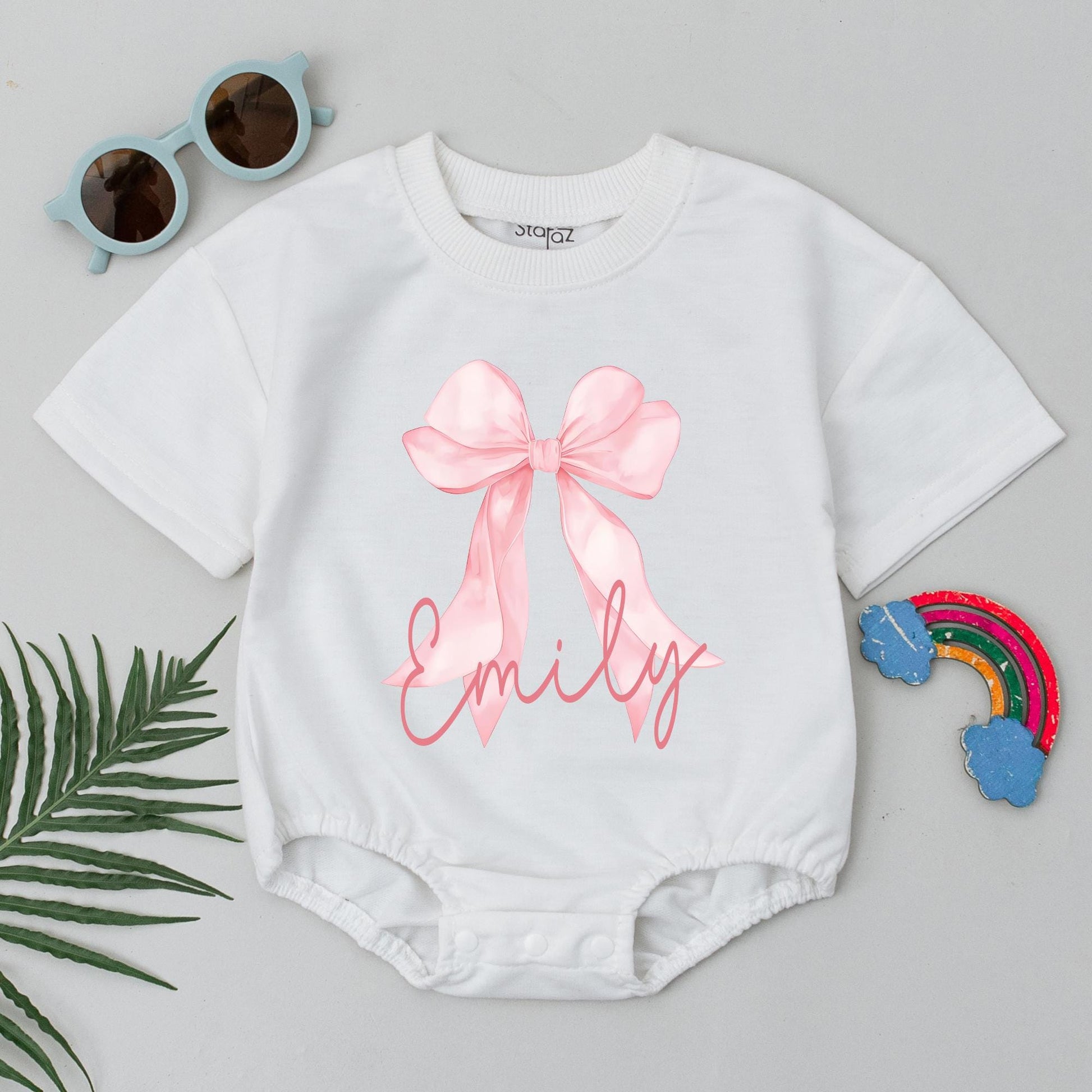 Personalized Pink Bow First Birthday Family T-Shirt Matching Outfit Custom Name 1st Birthday Girl Pink Bow Party Celebration Gift