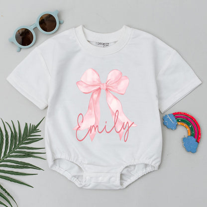 Personalized Pink Bow First Birthday Family T-Shirt Matching Outfit Custom Name 1st Birthday Girl Pink Bow Party Celebration Gift