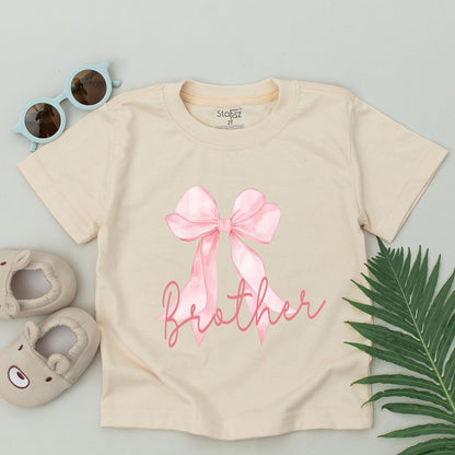 Personalized Pink Bow First Birthday Family T-Shirt Matching Outfit Custom Name 1st Birthday Girl Pink Bow Party Celebration Gift