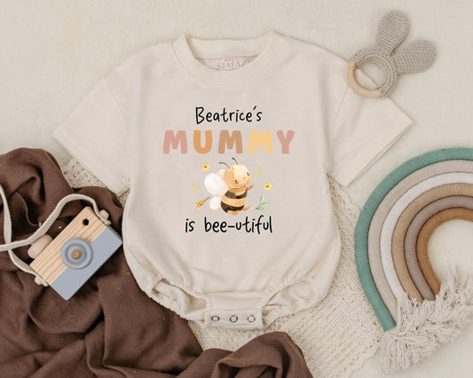 Cute Bee Baby Bubble Romper Personalized Infant Shirt Mommy and Me Outfit Mother's Day Gift for New Mom Custom Baby Clothes Summer
