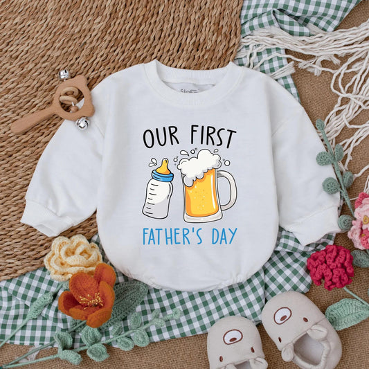 Our First Father's Day Romper Daddy's Drinking Buddy Bodysuit Happy 1st Father's Day Baby Boy Outfit Gift