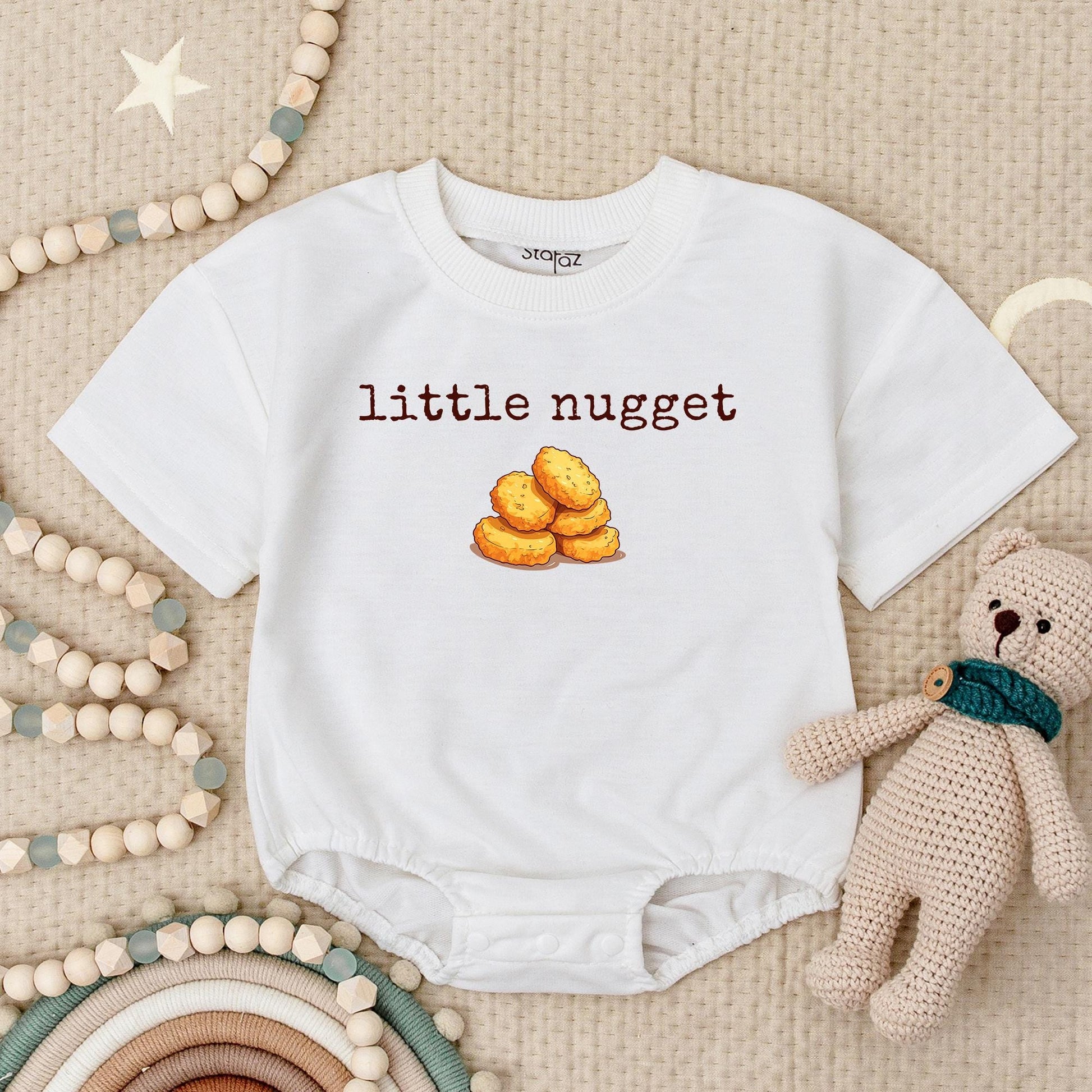 Golden Chicken Nugget Baby Romper Little Nugget Design Fun First Birthday Outfit New Baby Bodysuit Cute Bubble Romper