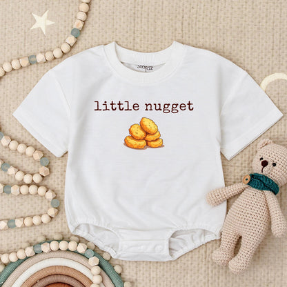 Golden Chicken Nugget Baby Romper Little Nugget Design Fun First Birthday Outfit New Baby Bodysuit Cute Bubble Romper