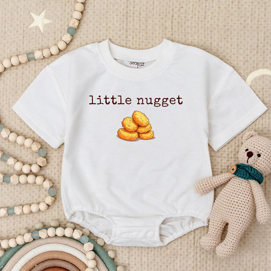 Golden Chicken Nugget Baby Romper Little Nugget Design Fun First Birthday Outfit New Baby Bodysuit Cute Bubble Romper