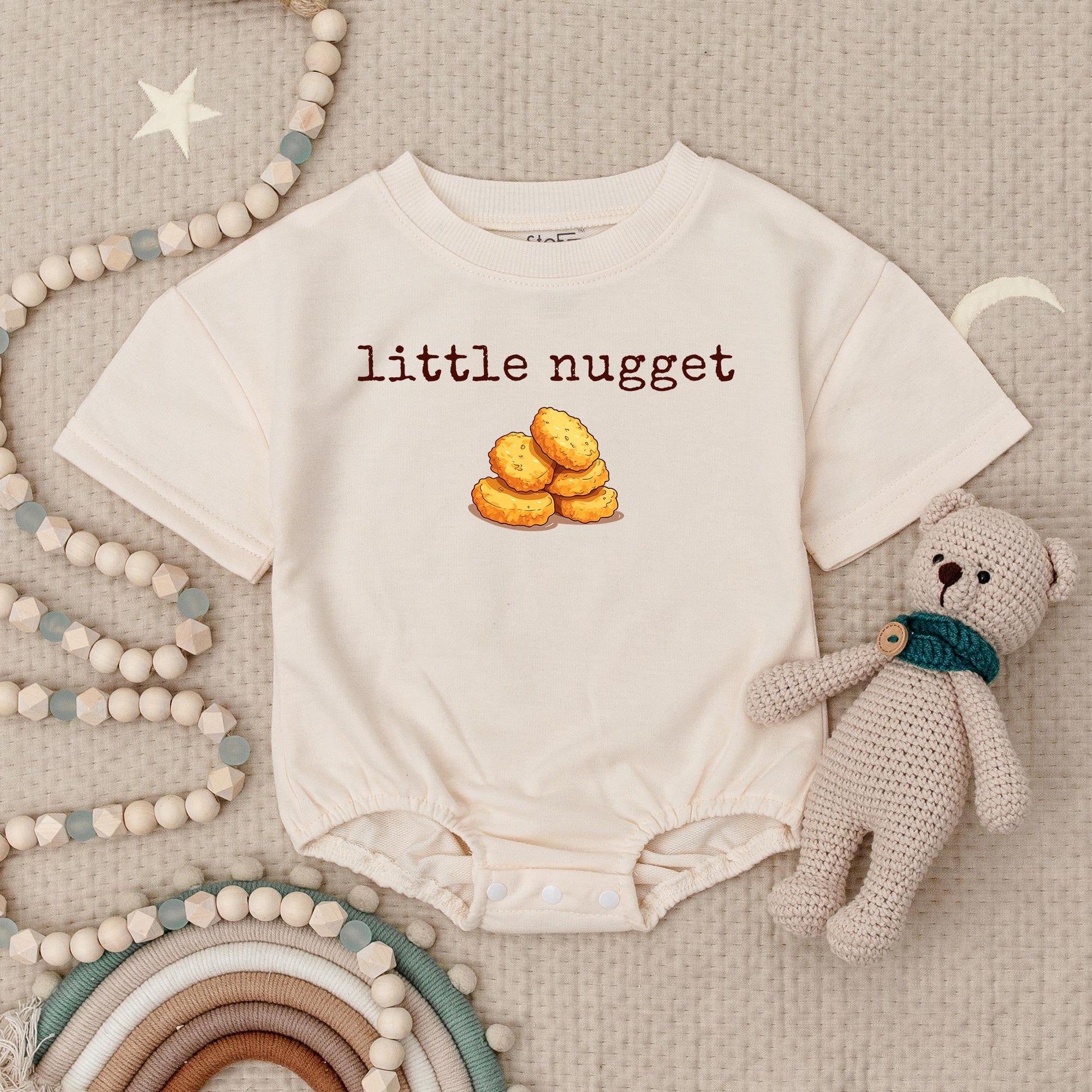 Golden Chicken Nugget Baby Romper Little Nugget Design Fun First Birthday Outfit New Baby Bodysuit Cute Bubble Romper