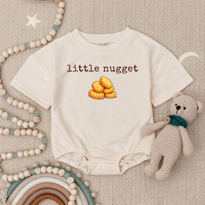 Golden Chicken Nugget Baby Romper Little Nugget Design Fun First Birthday Outfit New Baby Bodysuit Cute Bubble Romper
