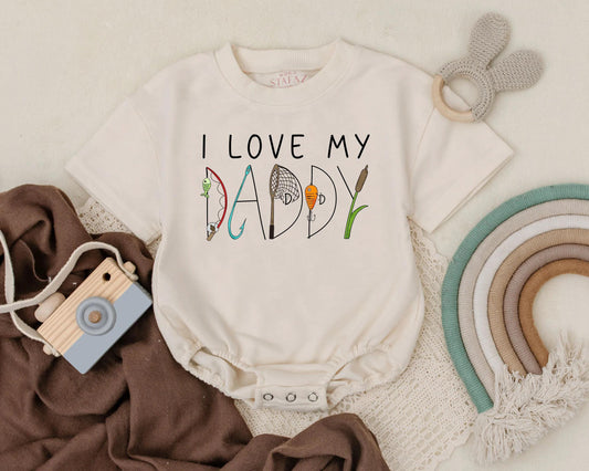 I Love My Daddy Bubble Romper Baby Outfit, First Father's Day Gift, Gone Fishing Romper, New Dad Annoucement, Cotton Comfort