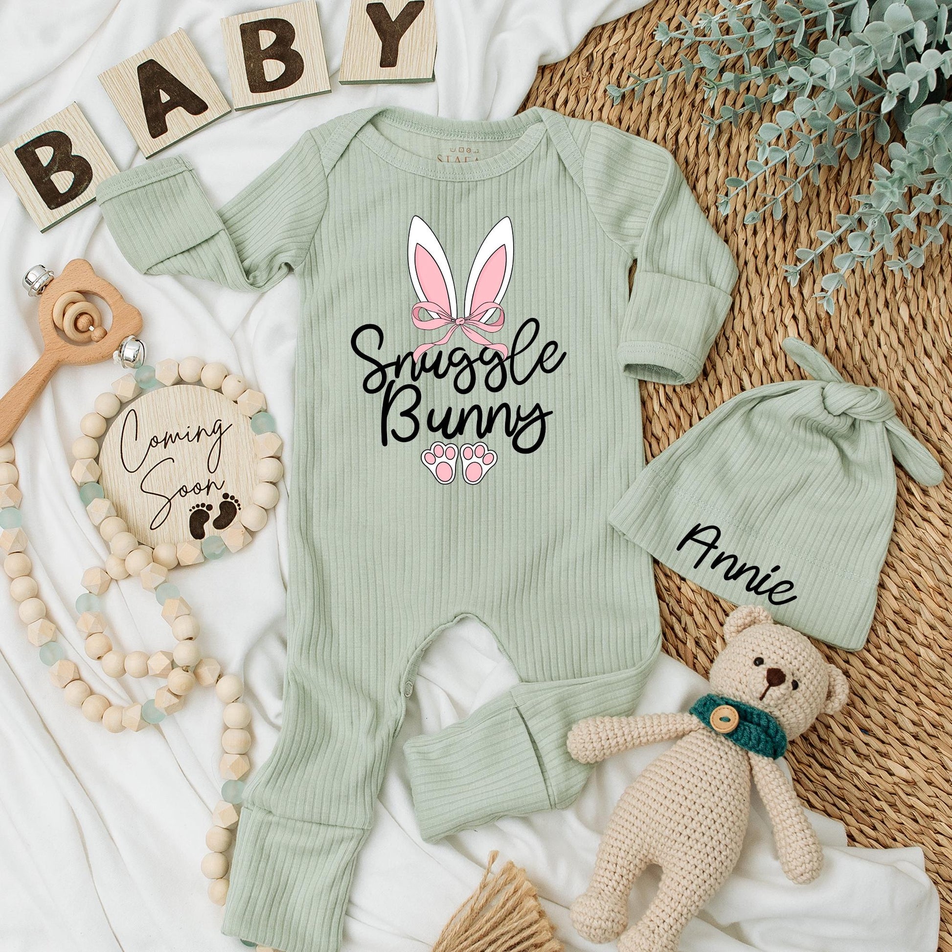 My First Easter Snuggle Bunny Bodysuit Set, Sweet Newborn Outfit, Christian Easter Holiday Baby Clothes, Soft Comfortable Newborn Set, Baby Shower Gift (139 chars)