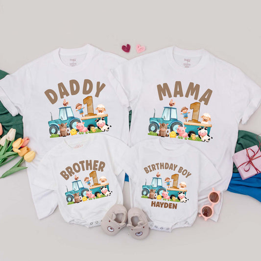 Personalized Farm First Birthday Shirt Boho Barnyard Cow Outfit Boy Girl Matching Family