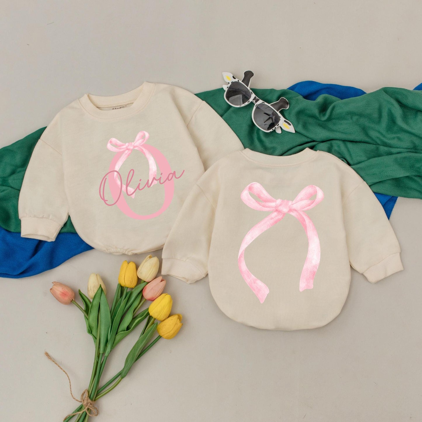 Personalized Name Baby Girl Pink Bow Birthday Bubble Romper Bodysuit Outfit Newborn First Celebration Gift Adorable Shower Apparel