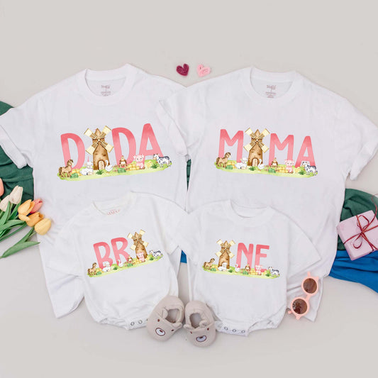 Personalized Farm Birthday Family T-Shirt Boho Barnyard Cow 1st Birthday Matching Outfit Cotton Soft Comfortable Party Gift