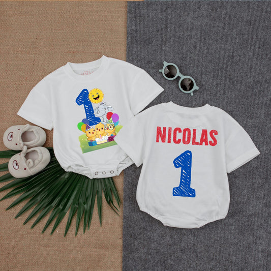 Wild One Jungle Safari Birthday Romper for Baby Girl or Boy, Personalized First Birthday Gift, Zoo Animal Design Bodysuit