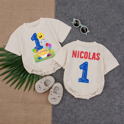 Wild One Jungle Safari Birthday Romper for Baby Girl or Boy, Personalized First Birthday Gift, Zoo Animal Design Bodysuit