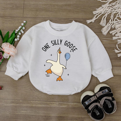 One Silly Goose Baby Romper - Funny Infant Bodysuit for Baby Shower Gift or Newborn Clothes, Retro Gender Neutral Outfit