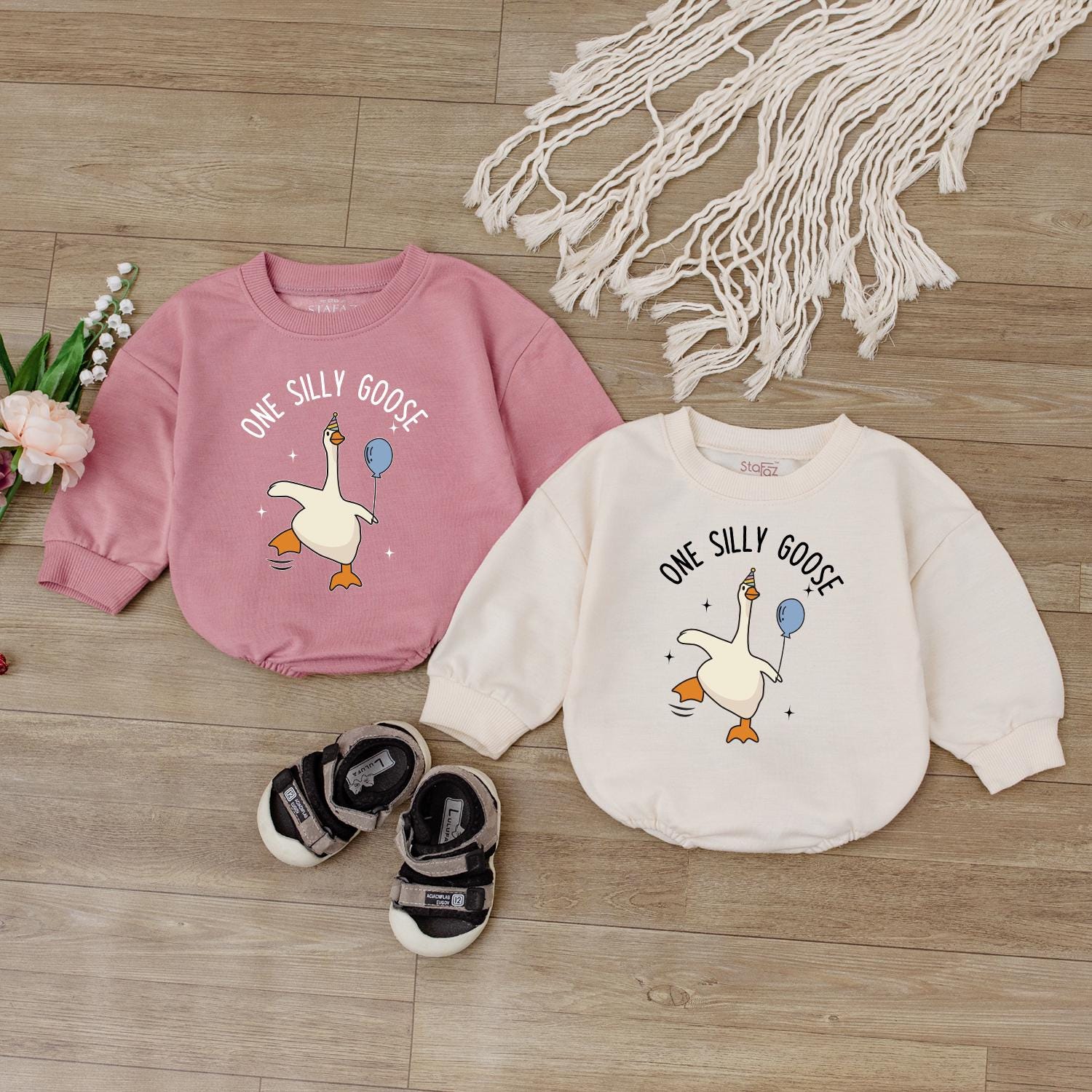 One Silly Goose Baby Romper - Funny Infant Bodysuit for Baby Shower Gift or Newborn Clothes, Retro Gender Neutral Outfit