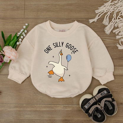 One Silly Goose Baby Romper - Funny Infant Bodysuit for Baby Shower Gift or Newborn Clothes, Retro Gender Neutral Outfit