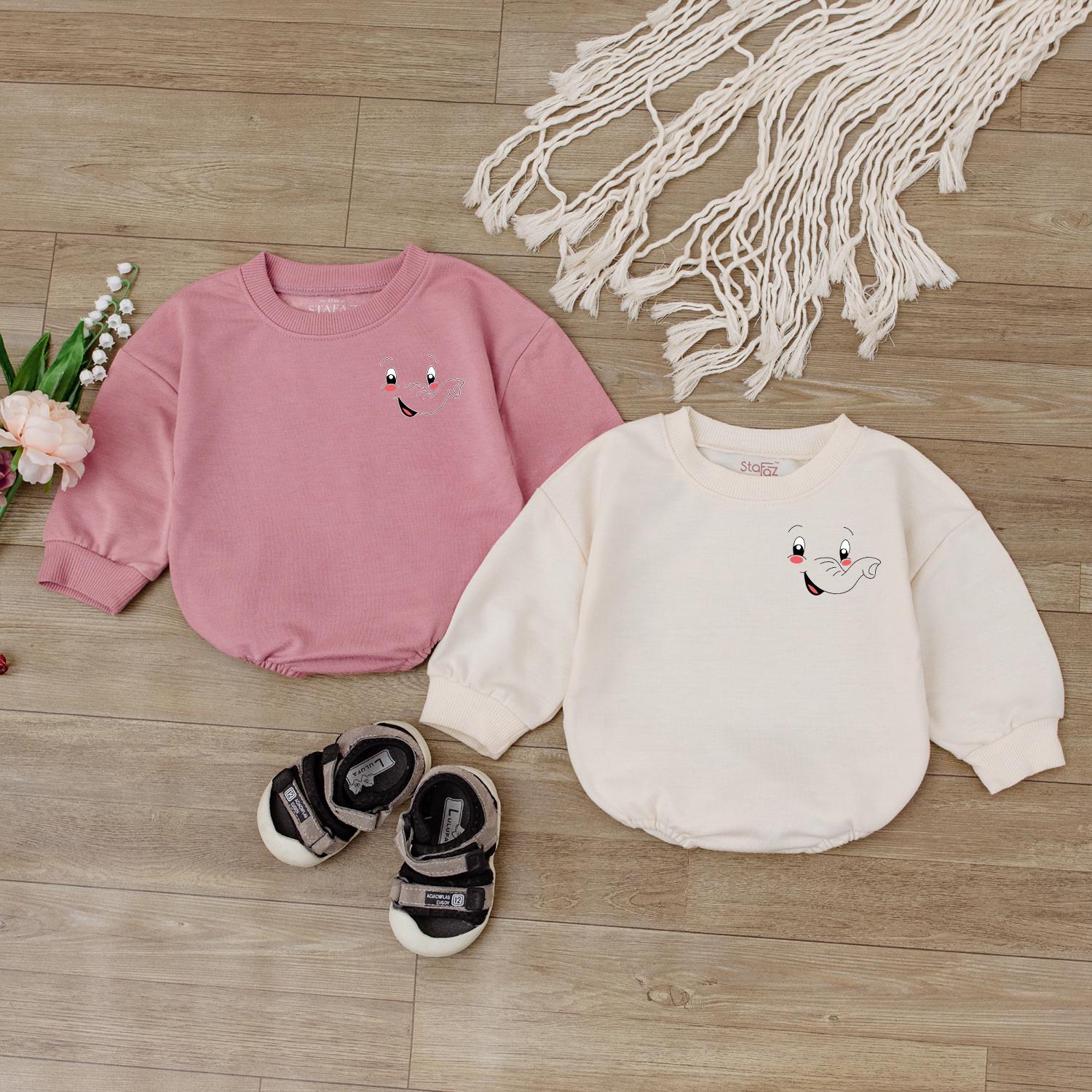 Cute Elephant Baby Romper Funny Bodysuit Adorable Infant Outfit Retro Gender Neutral Baby Shower Gift Newborn Clothes Little Peanut Design Cotton Soft Comfort