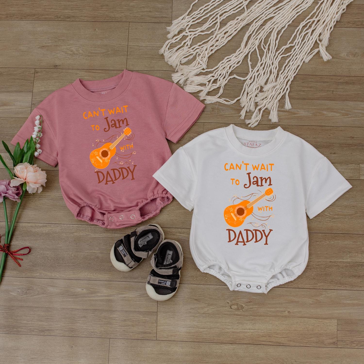 Daddy and Me Music Theme Baby Romper Cute Guitar Bodysuit for Father's Day Gift Newborn Baby Shower Summer Outfit