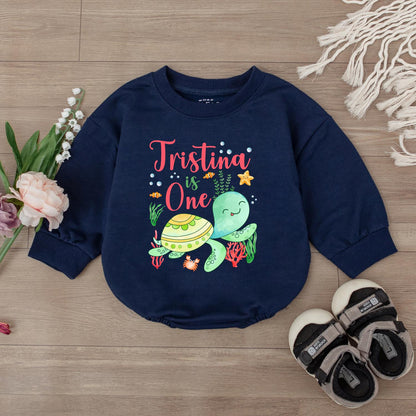 Personalized Sea Turtle First Birthday Romper Ocean Theme Baby Outfit Toddler Party Clothes Cute Infant Bodysuit Unique Summer Gift