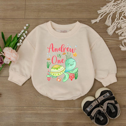 Personalized Sea Turtle First Birthday Romper Ocean Theme Baby Outfit Toddler Party Clothes Cute Infant Bodysuit Unique Summer Gift