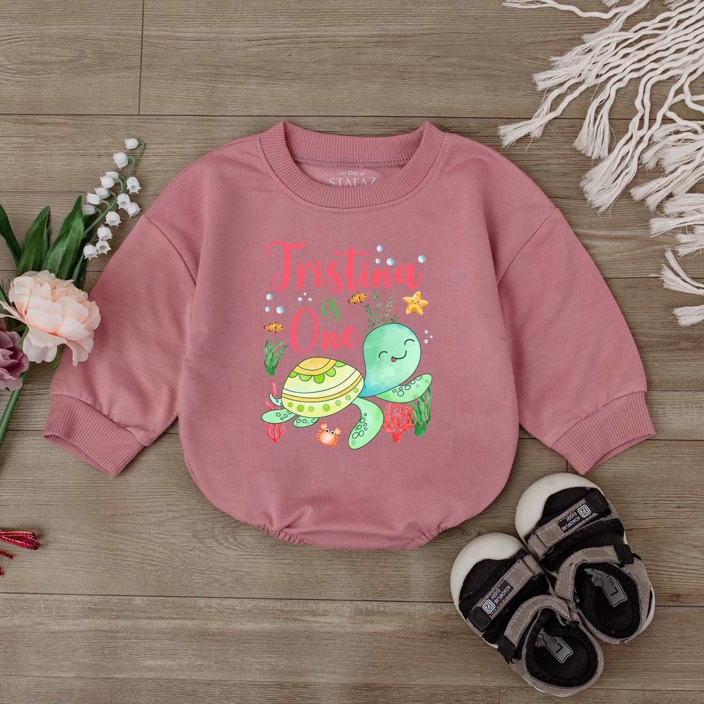 Personalized Sea Turtle First Birthday Romper Ocean Theme Baby Outfit Toddler Party Clothes Cute Infant Bodysuit Unique Summer Gift