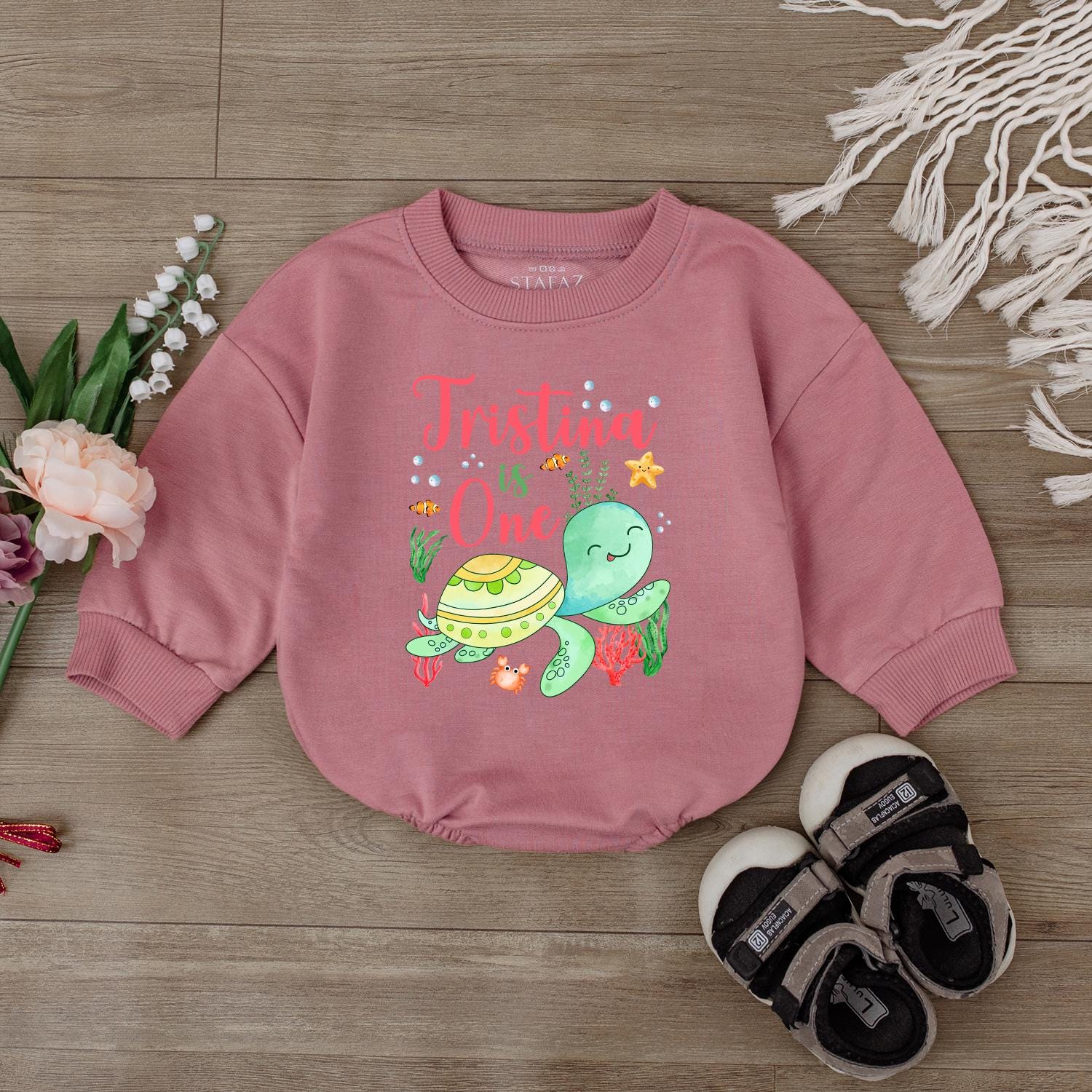 Personalized Sea Turtle First Birthday Romper Ocean Theme Baby Outfit Toddler Party Clothes Cute Infant Bodysuit Unique Summer Gift