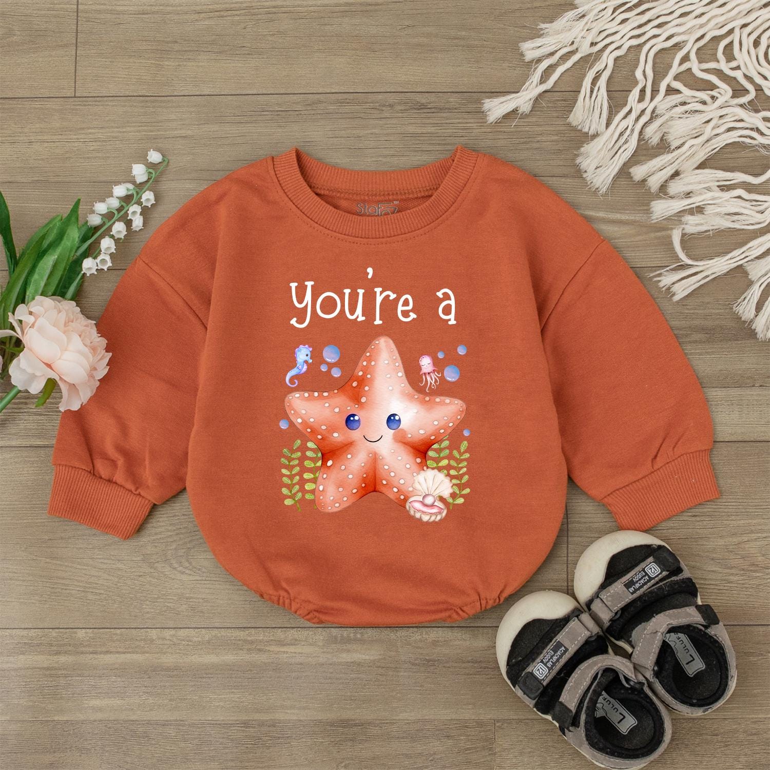Starfish Baby Romper, Ocean Theme Bodysuit for Baby Girl or Boy, Cute Sea Star Outfit, Under the Sea Beach Clothes, Summer Toddler Gift