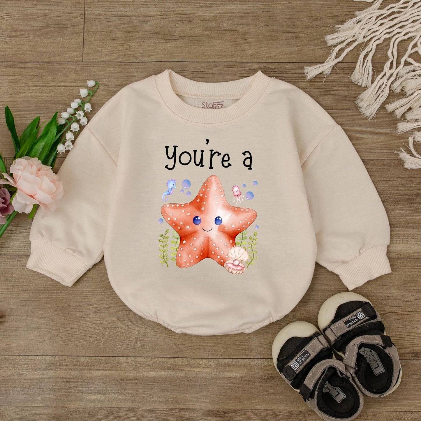 Starfish Baby Romper, Ocean Theme Bodysuit for Baby Girl or Boy, Cute Sea Star Outfit, Under the Sea Beach Clothes, Summer Toddler Gift