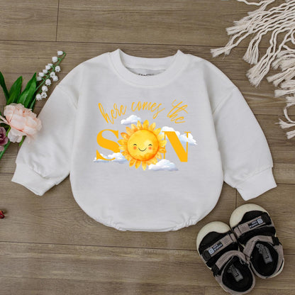 Here Comes the Sun Baby Sweatshirt Toddler Sunshine Outfit Cute Sun Print Pullover Kids Long Sleeve Crewneck Summer Beach Baby Clothes